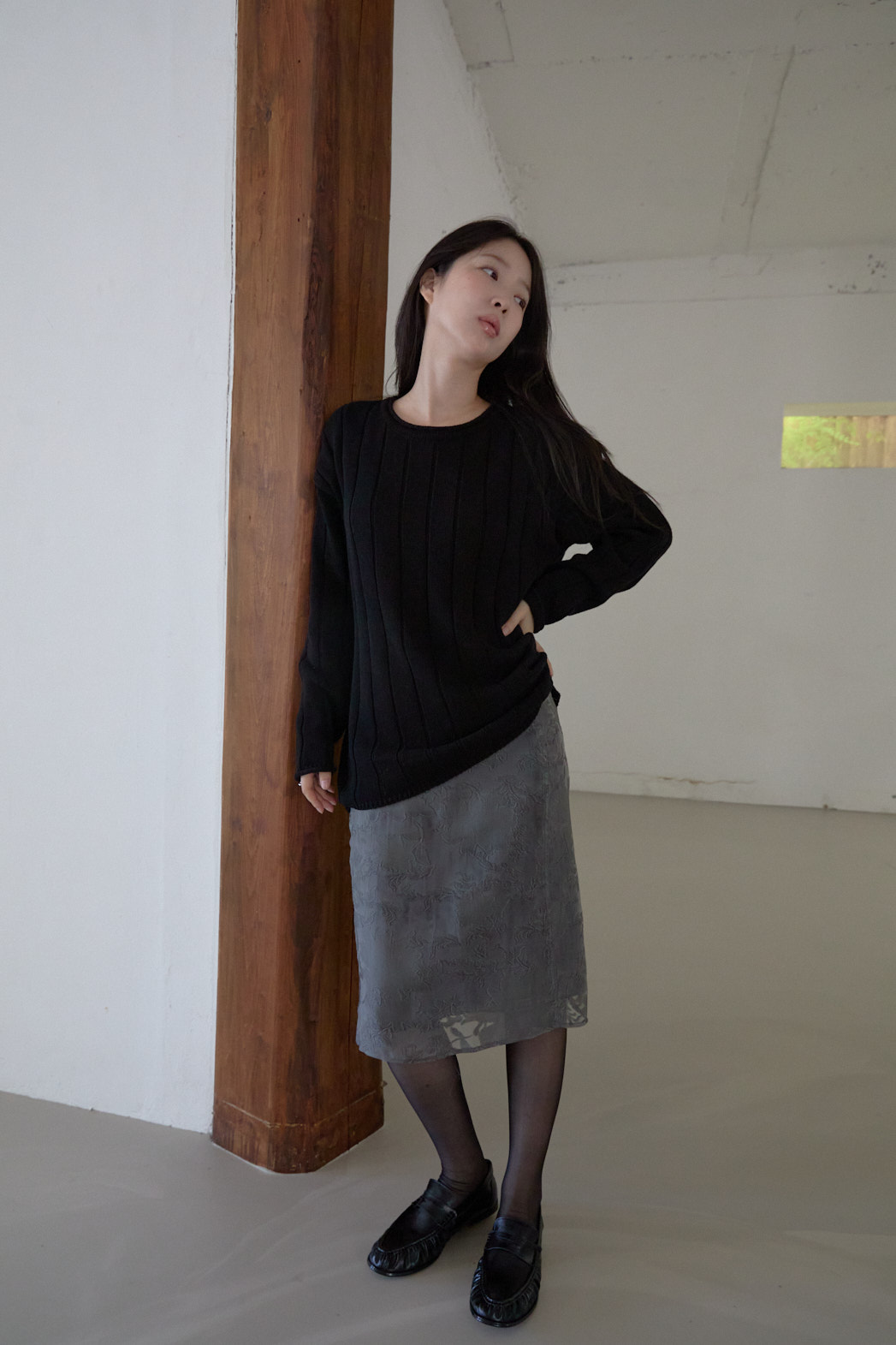 コットンラウンドネックオーバーサイズルーズリブ無地ニットFW | 詳細画像33