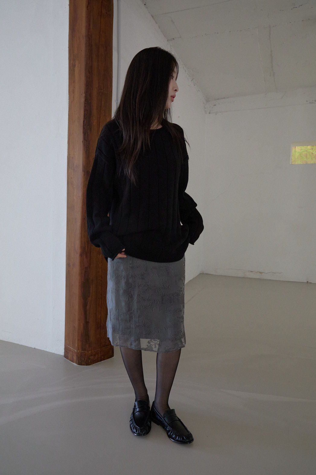 コットンラウンドネックオーバーサイズルーズリブ無地ニットFW | 詳細画像34