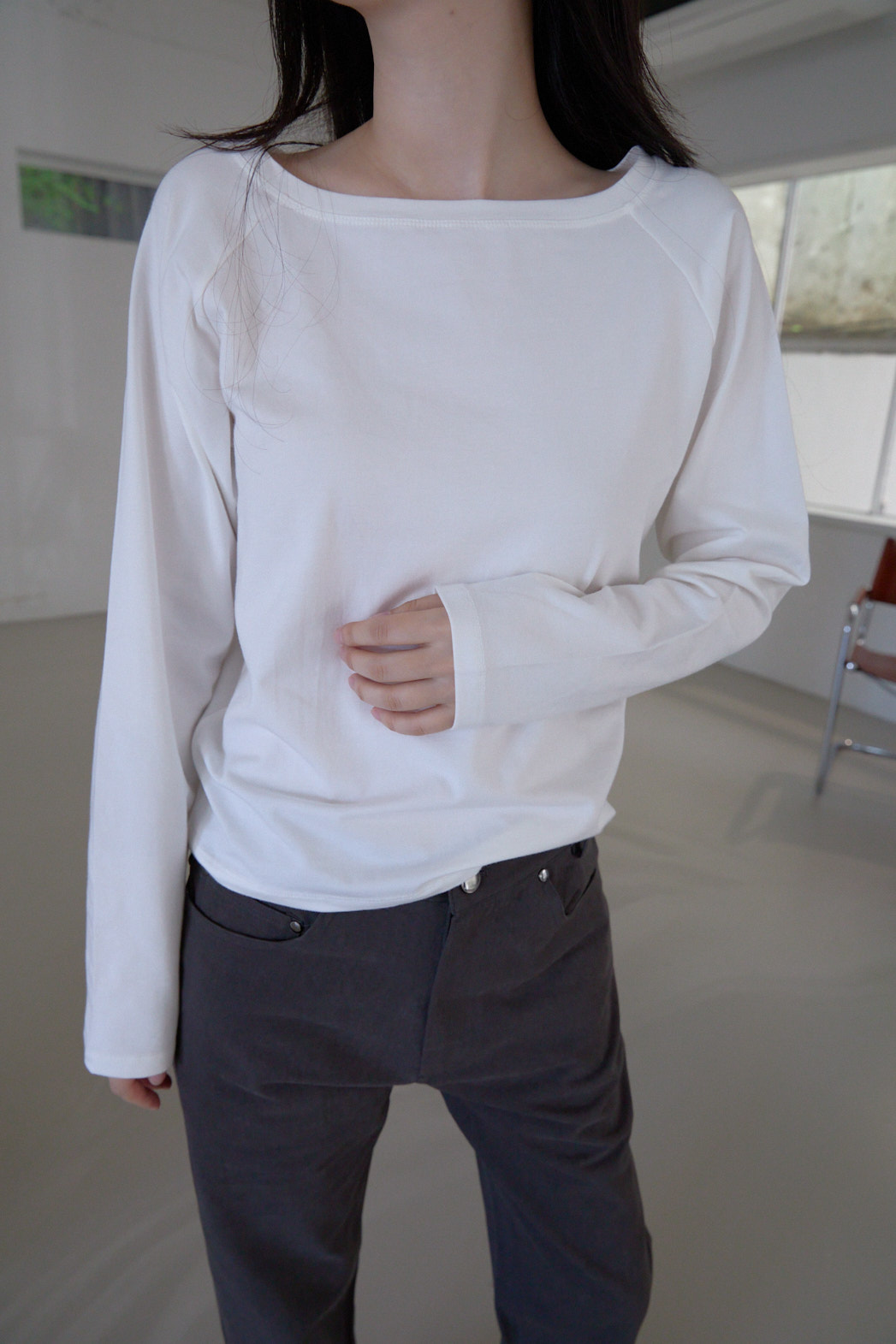 ボートネックベーシックラグラン無地TシャツFW | 詳細画像9