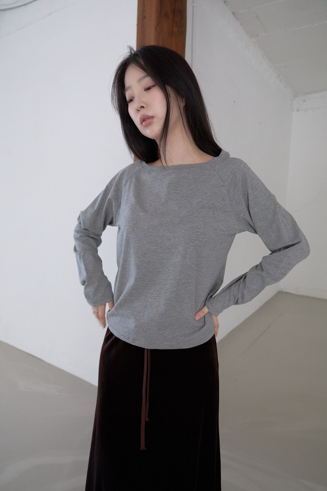 ボートネックベーシックラグラン無地TシャツFW | 詳細画像20