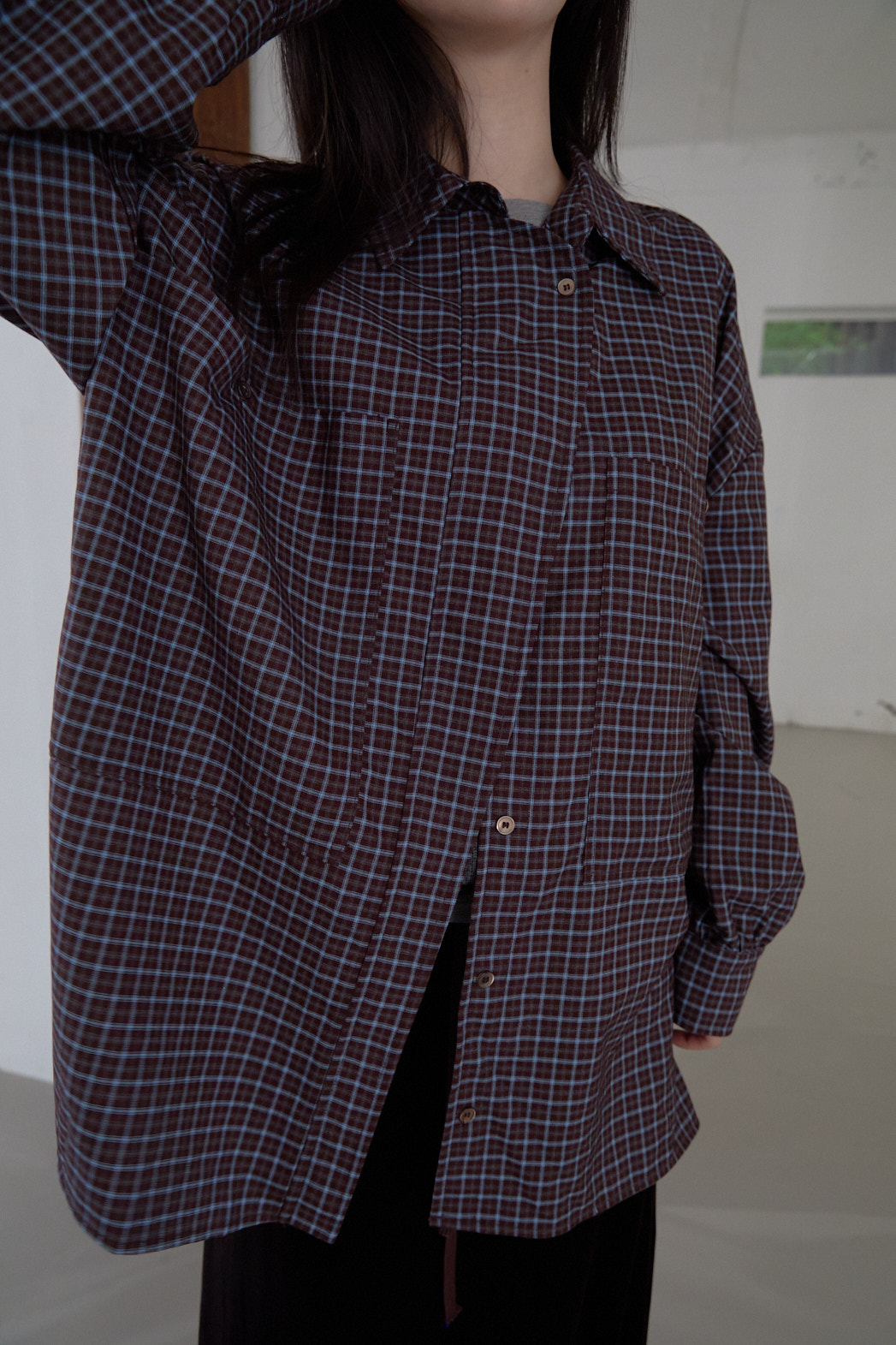 ボタンカラーオーバーサイズルーズチェックシャツFW | 詳細画像15
