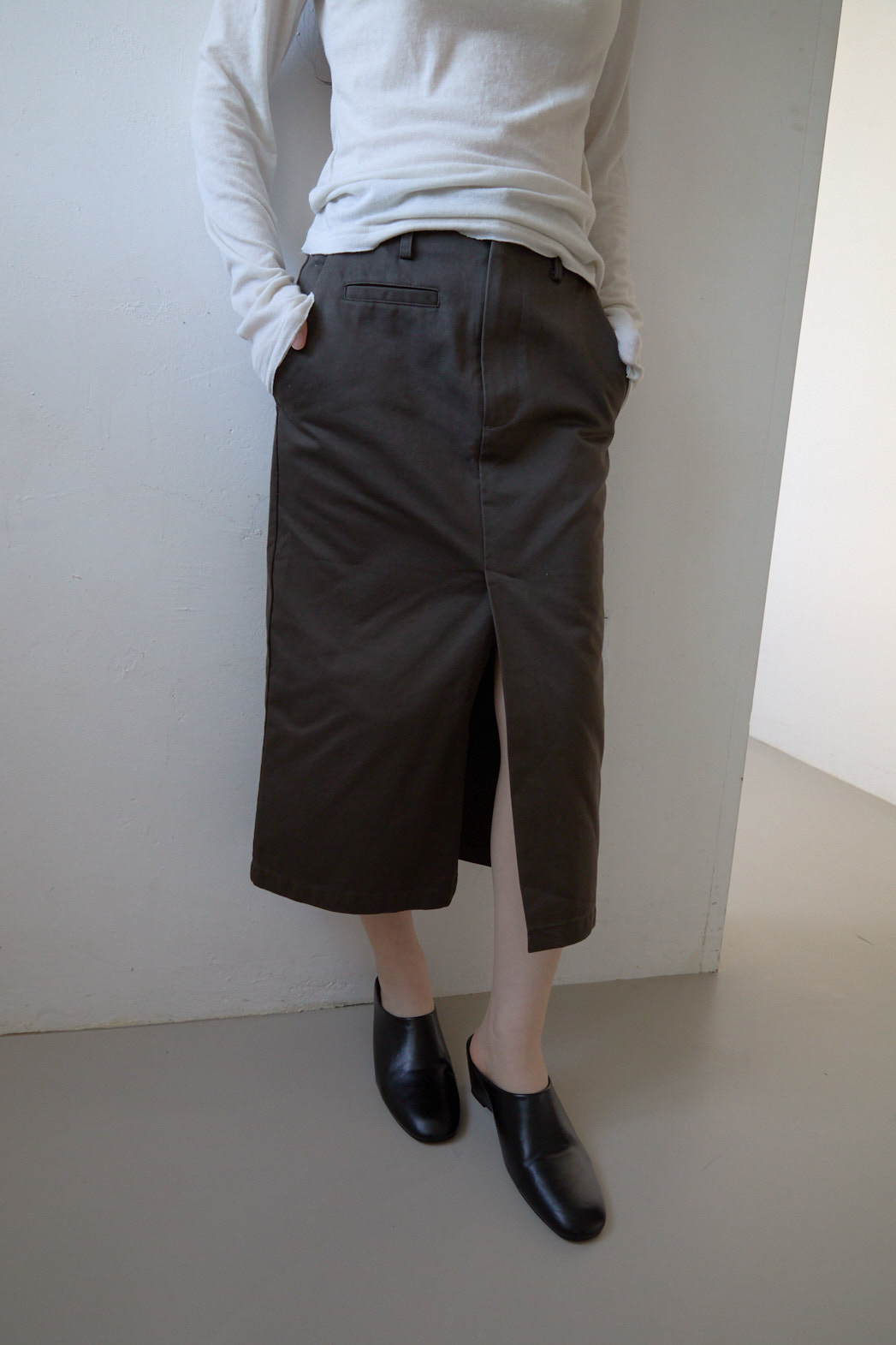 コットンスリットベーシックHライン無地スカートFW | 詳細画像8