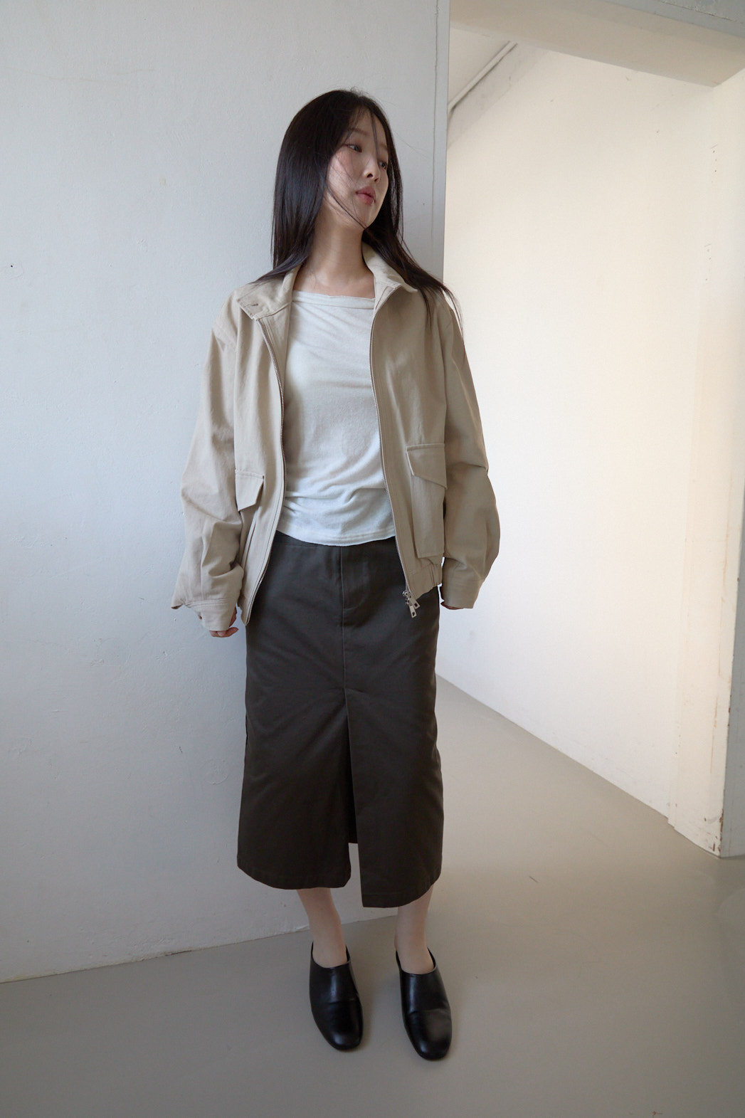 コットンスリットベーシックHライン無地スカートFW | 詳細画像12