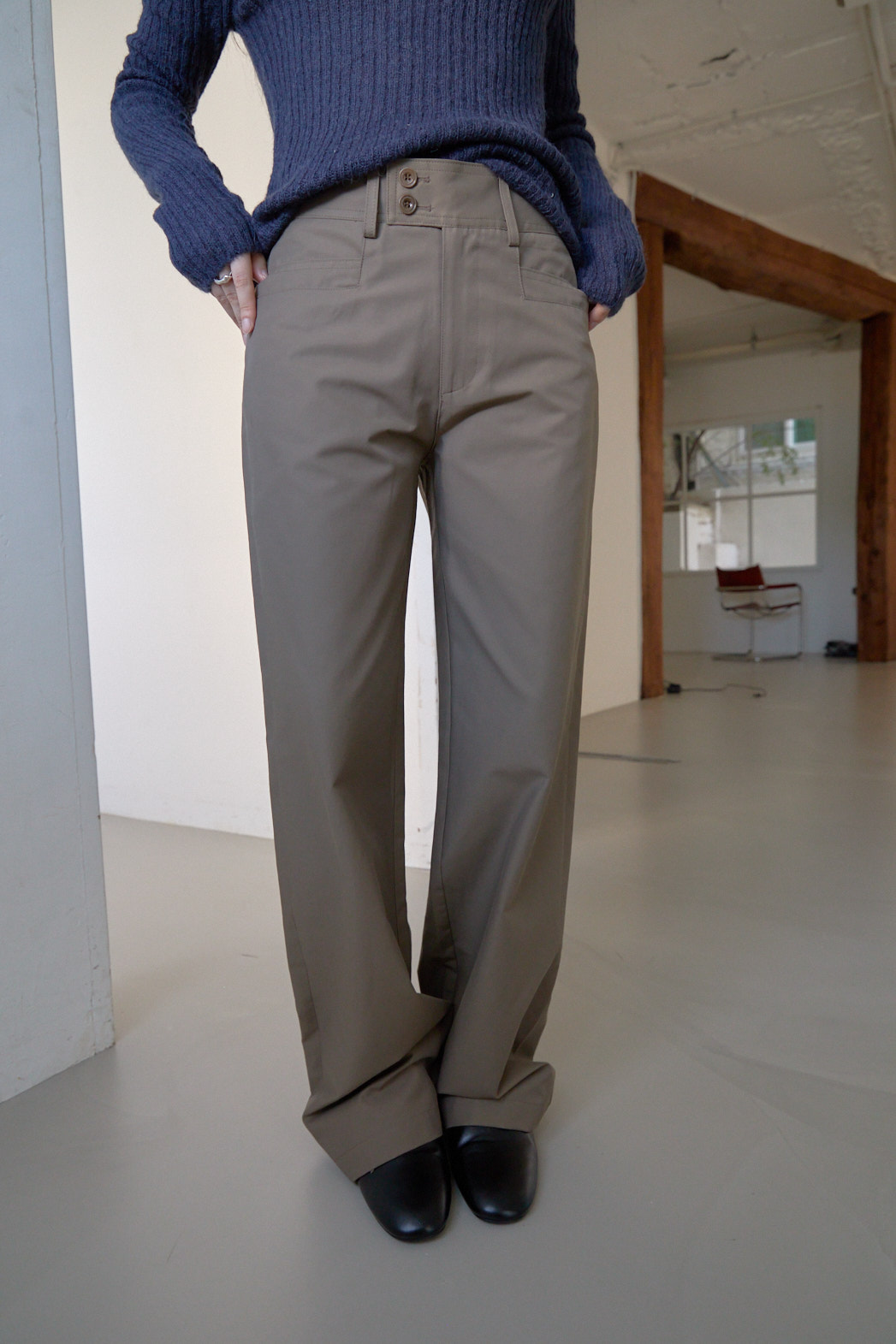 サテンベーシックストレートワイドダブルボタン無地パンツFW | 詳細画像11