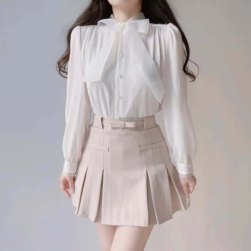 シフォンロングボウタイブラウス | mirangmirang | 詳細画像2