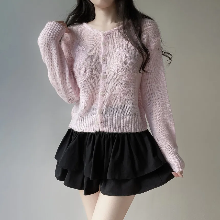 ラウンドネック長袖花柄カーディガン | mirangmirang | 詳細画像29