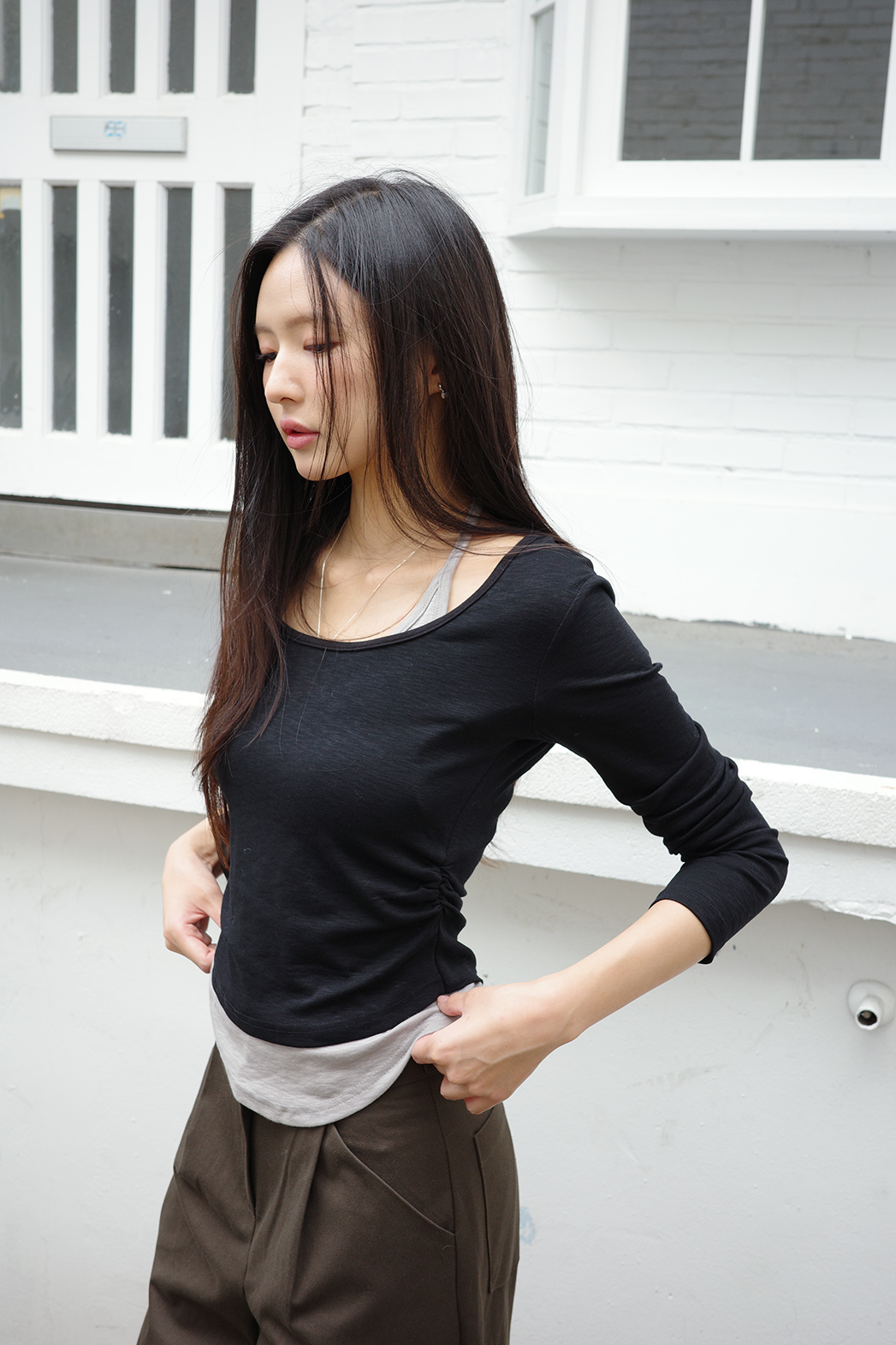 ラウンドネックベーシックスリム長袖ロゴTシャツ | DHOLIC | 詳細画像17