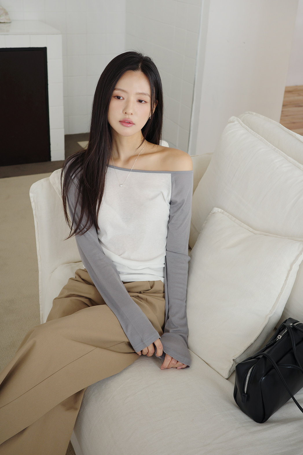 配色オフショルダーベーシック長袖Tシャツ | DHOLIC | 詳細画像14