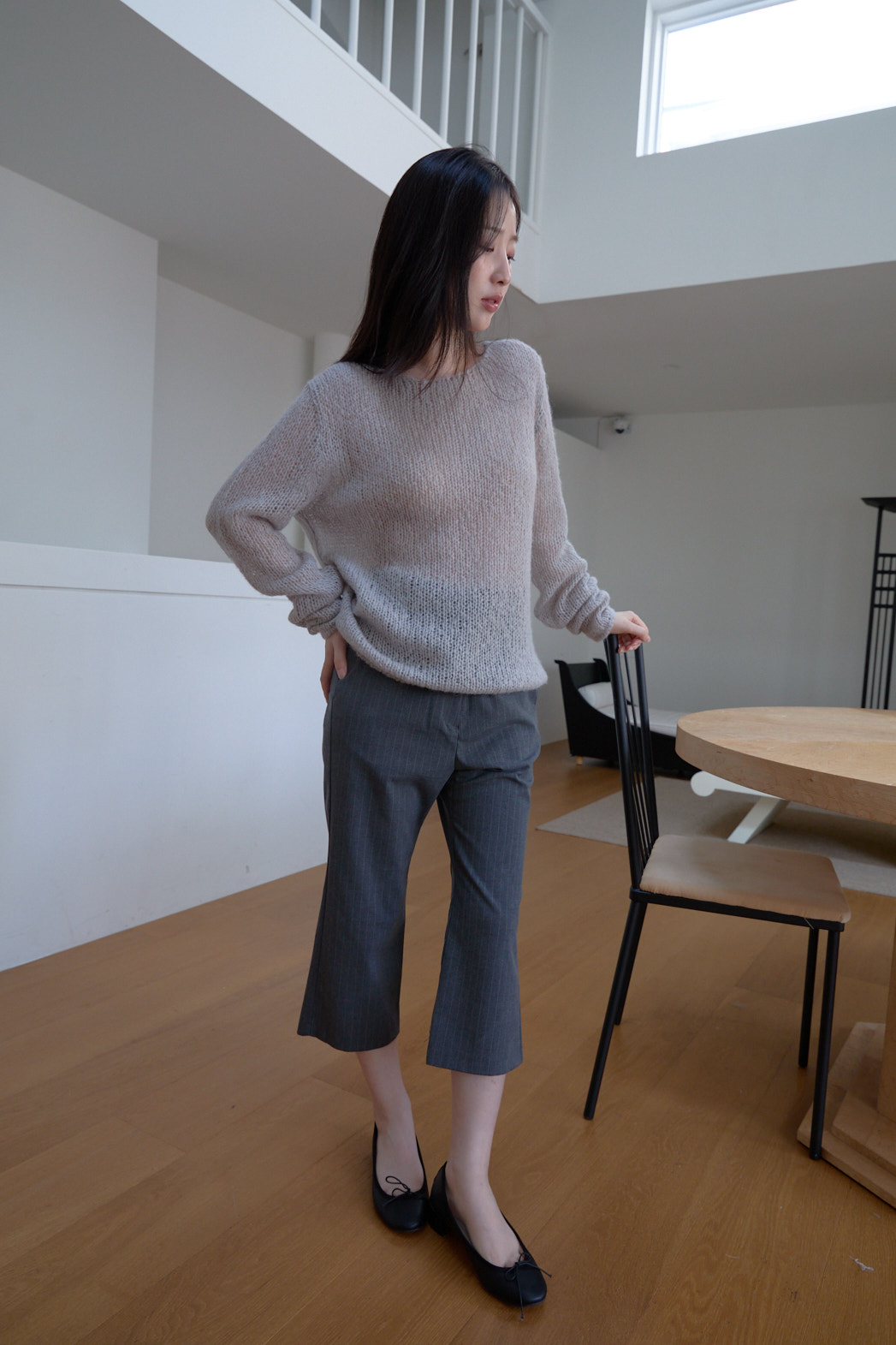 ウール混アルパカ混紡ボートネックオーバーサイズルーズ無地ニットFW | 詳細画像13