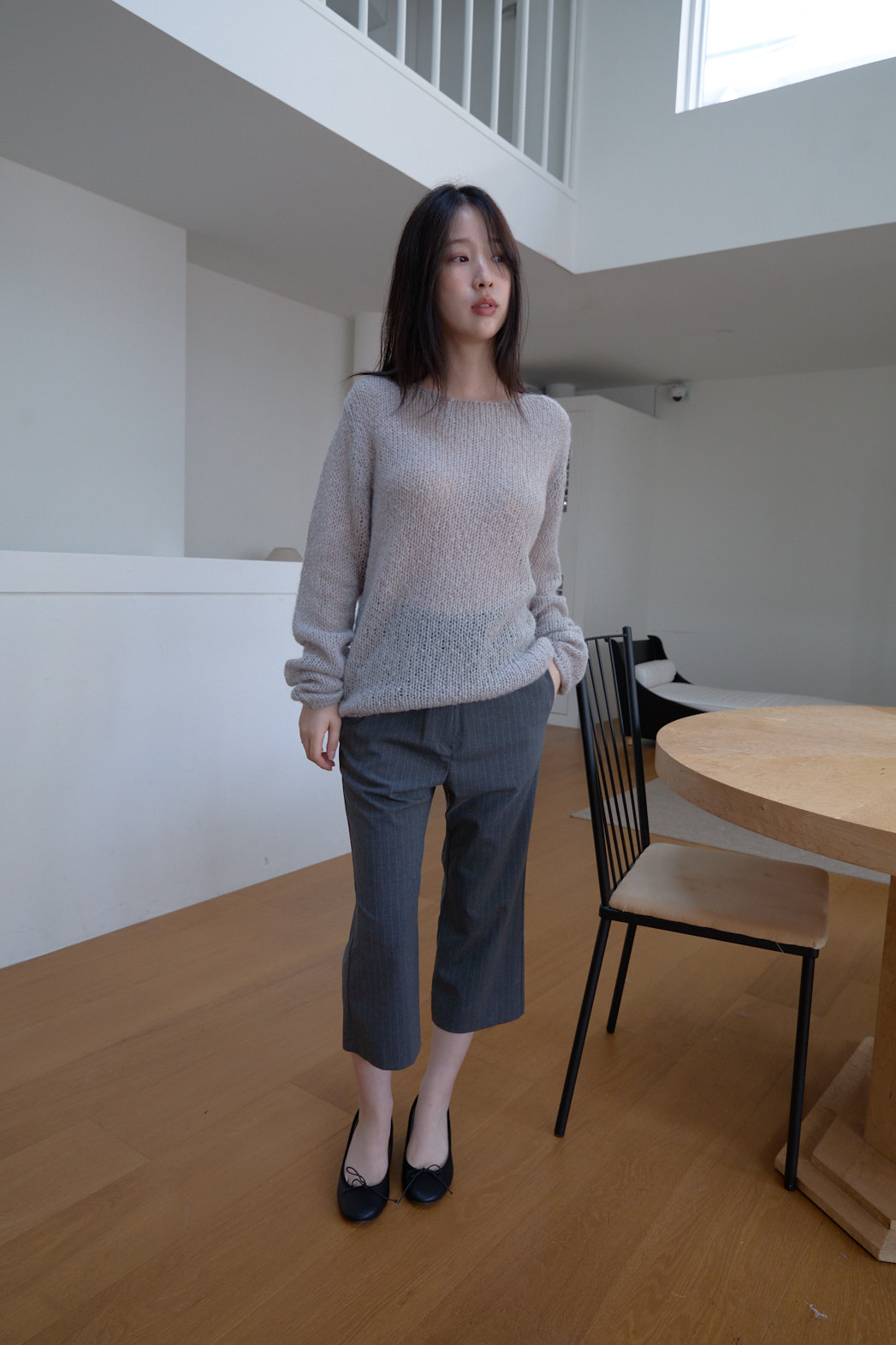 ウール混アルパカ混紡ボートネックオーバーサイズルーズ無地ニットFW | 詳細画像18