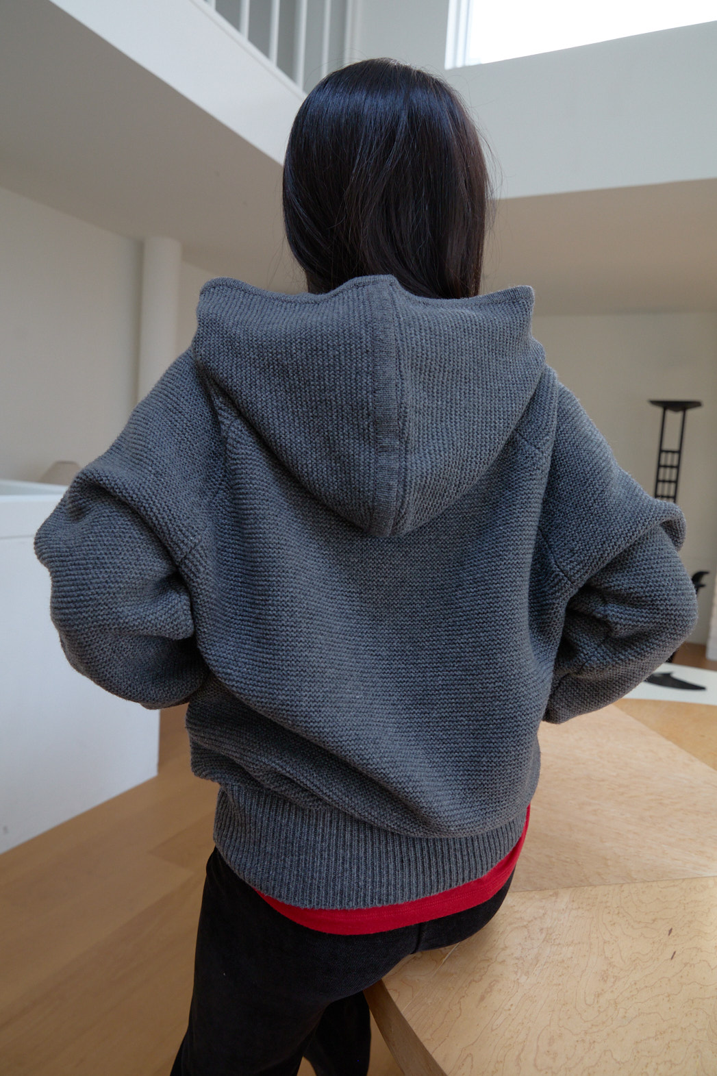 ニットウール混フードオーバーサイズルーズカンガルーポケット無地ニットFW | 詳細画像5