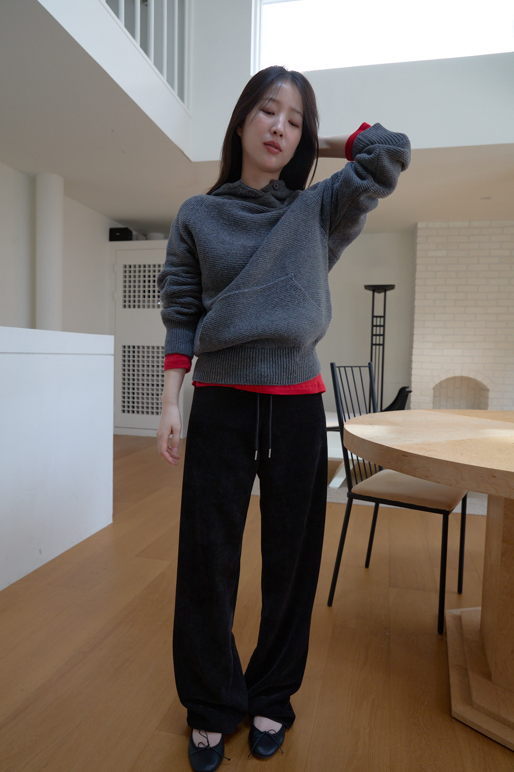 ニットウール混フードオーバーサイズルーズカンガルーポケット無地ニットFW | 詳細画像13