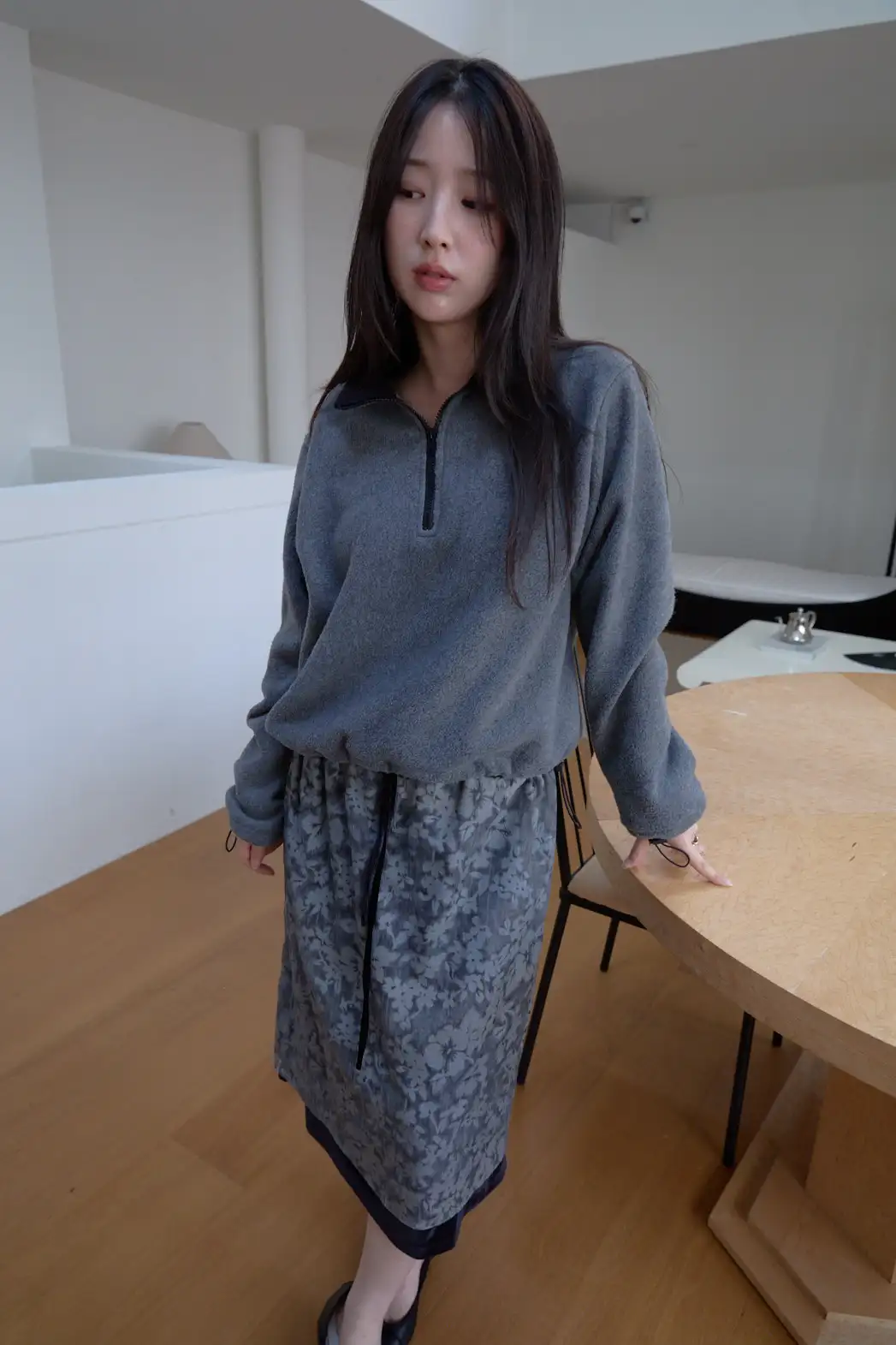 両起毛ハーフジップクロップドドローコード無地ツーピース(トップス、ボトムス)FW | 詳細画像1