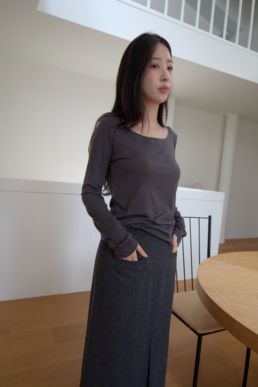 ウール混ウール混ボートネックボートネックベーシックベーシック無地無地TシャツTシャツFWFW | 詳細画像28