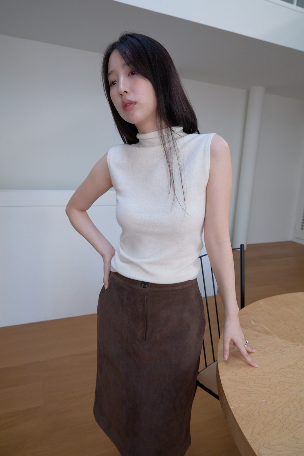 ウール混カシミヤ混タートルネッククロップド無地ニットベストFW | 詳細画像7