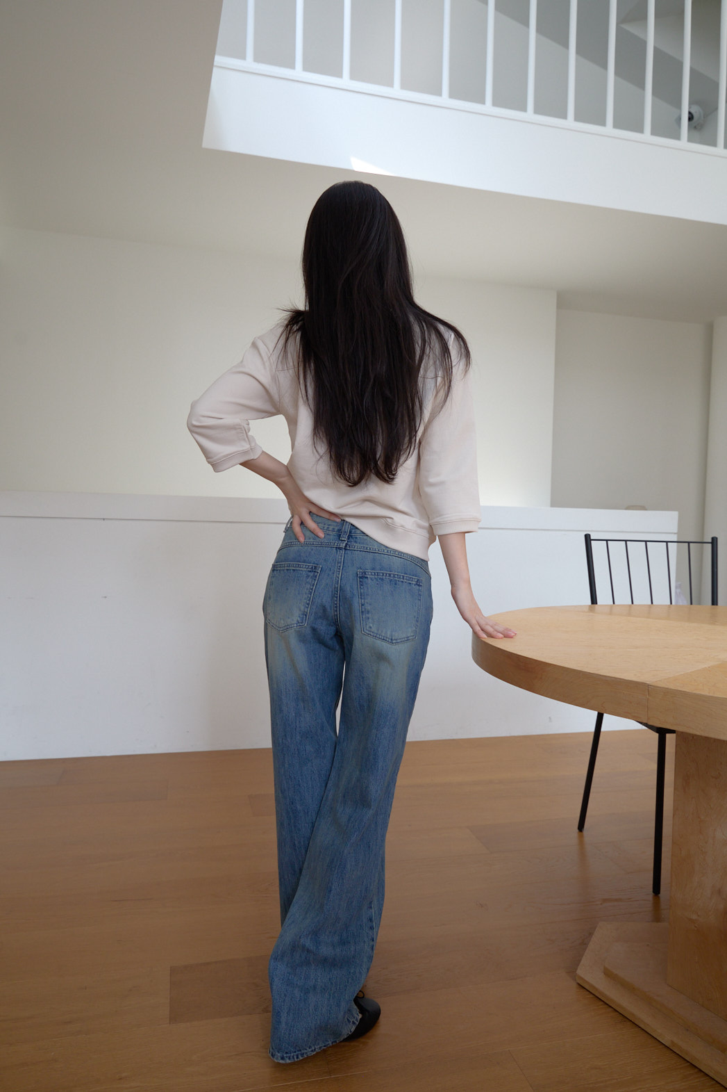 コットンVネッククロップド7分袖セミクロップド無地スウェットFW | 詳細画像3