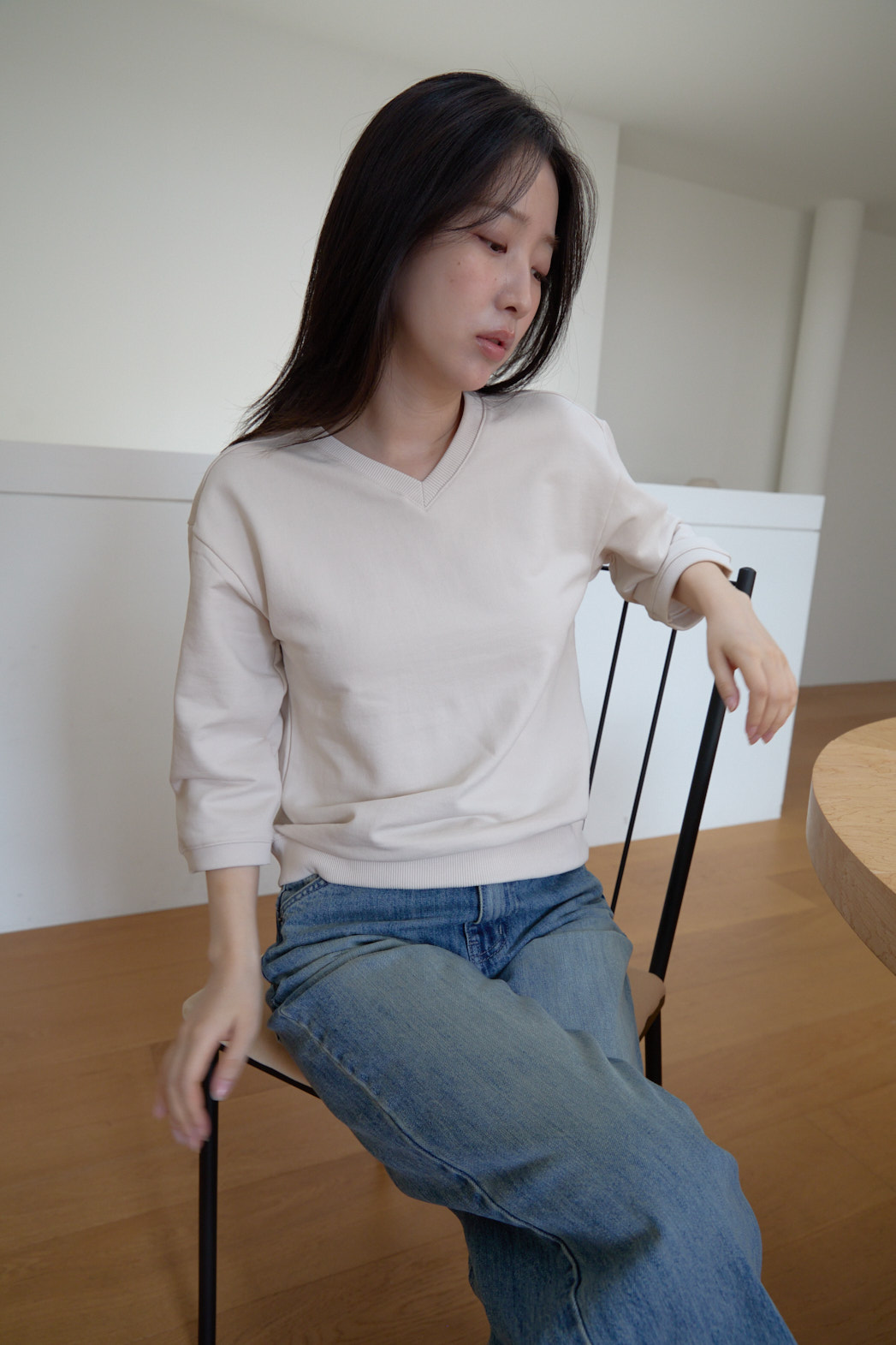 コットンVネッククロップド7分袖セミクロップド無地スウェットFW | 詳細画像17