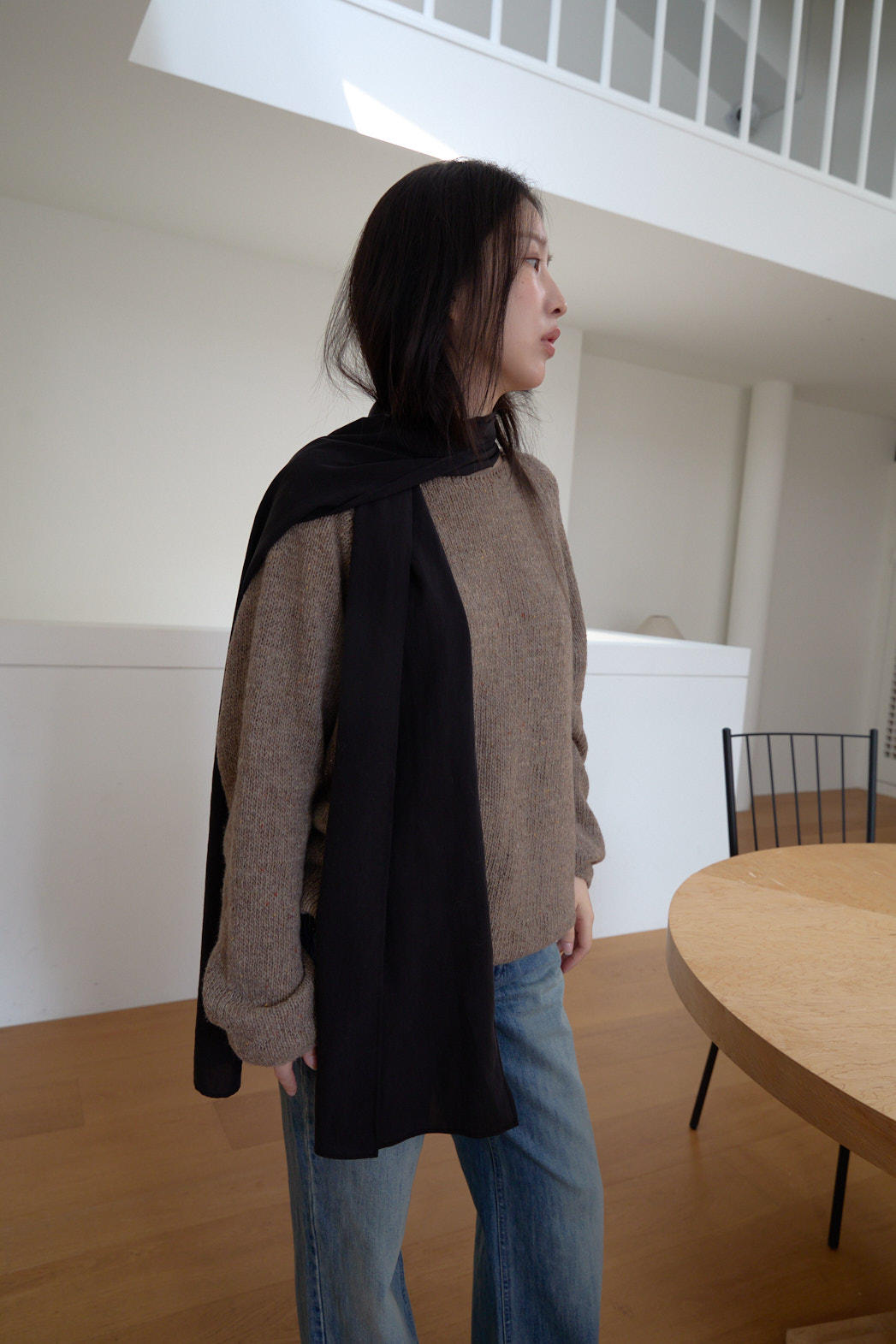ニットウール混ボートネックオーバーサイズルーズ無地ニットFW | 詳細画像2