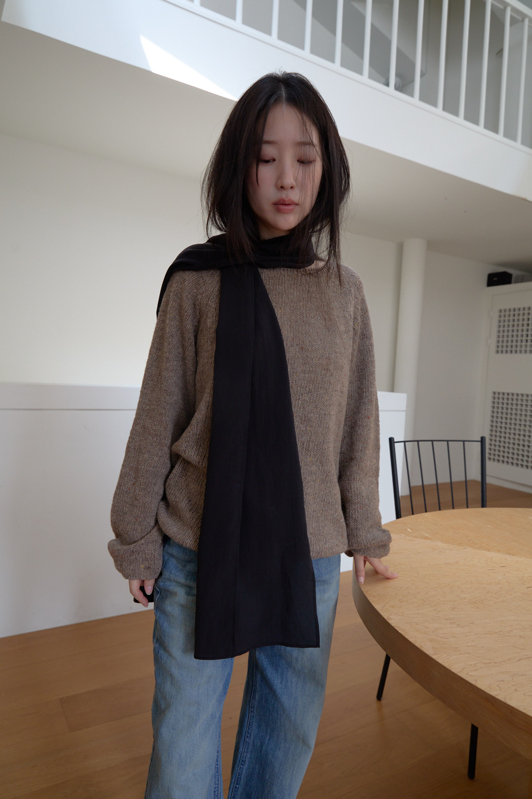 ニットウール混ボートネックオーバーサイズルーズ無地ニットFW | 詳細画像3