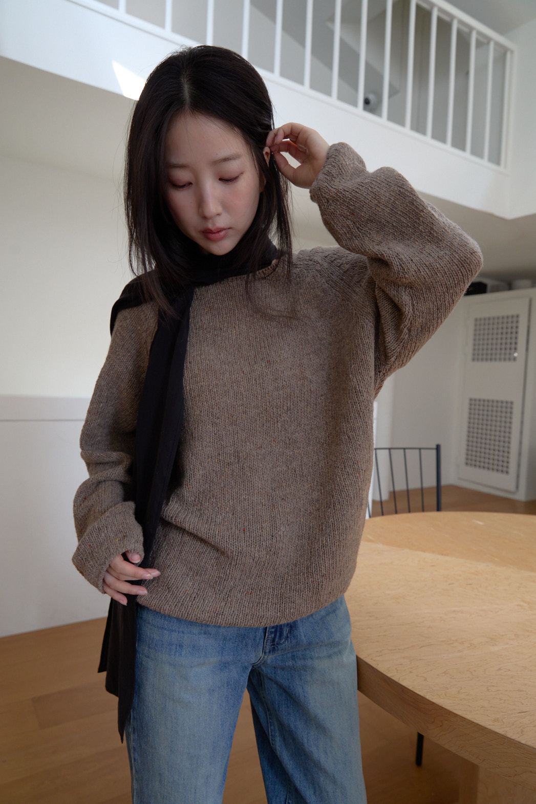 ニットウール混ボートネックオーバーサイズルーズ無地ニットFW | 詳細画像4