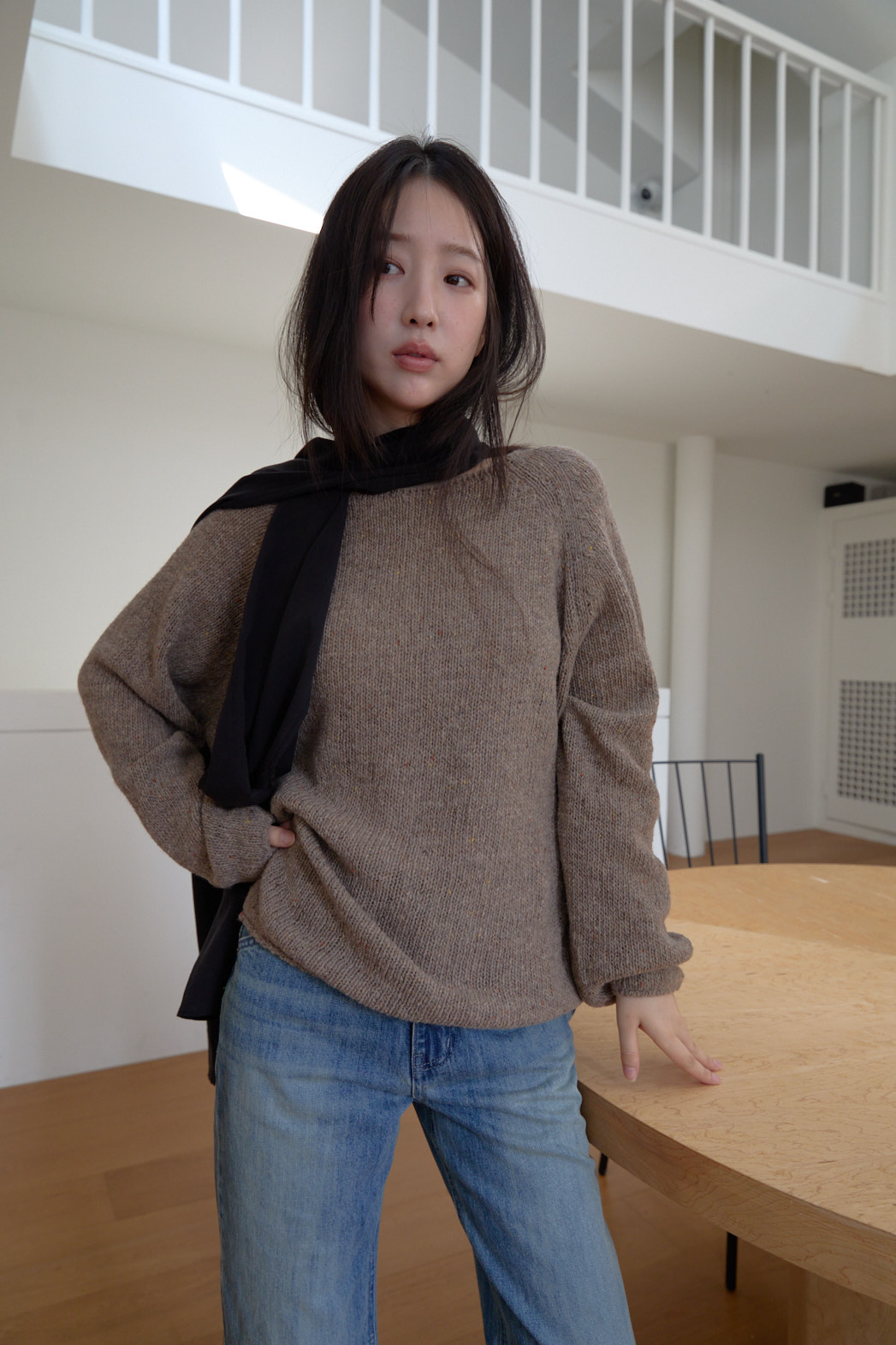 ニットウール混ボートネックオーバーサイズルーズ無地ニットFW | 詳細画像5