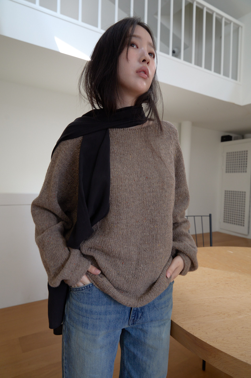 ニットウール混ボートネックオーバーサイズルーズ無地ニットFW | 詳細画像6