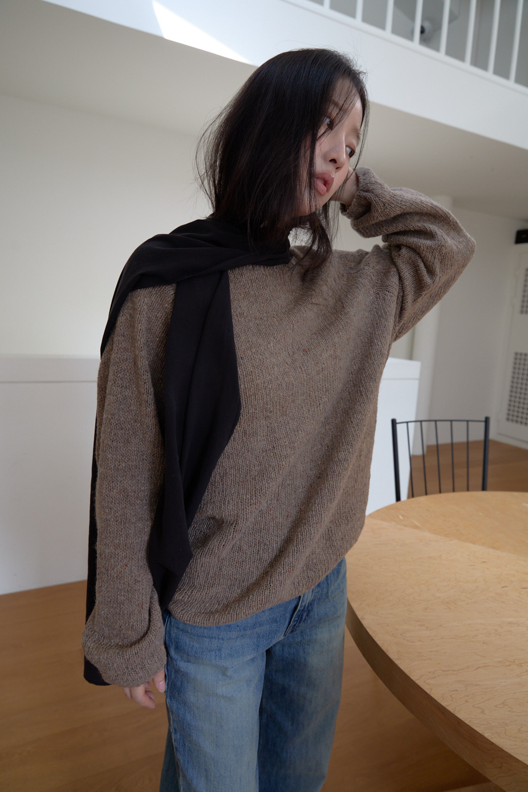 ニットウール混ボートネックオーバーサイズルーズ無地ニットFW | 詳細画像7