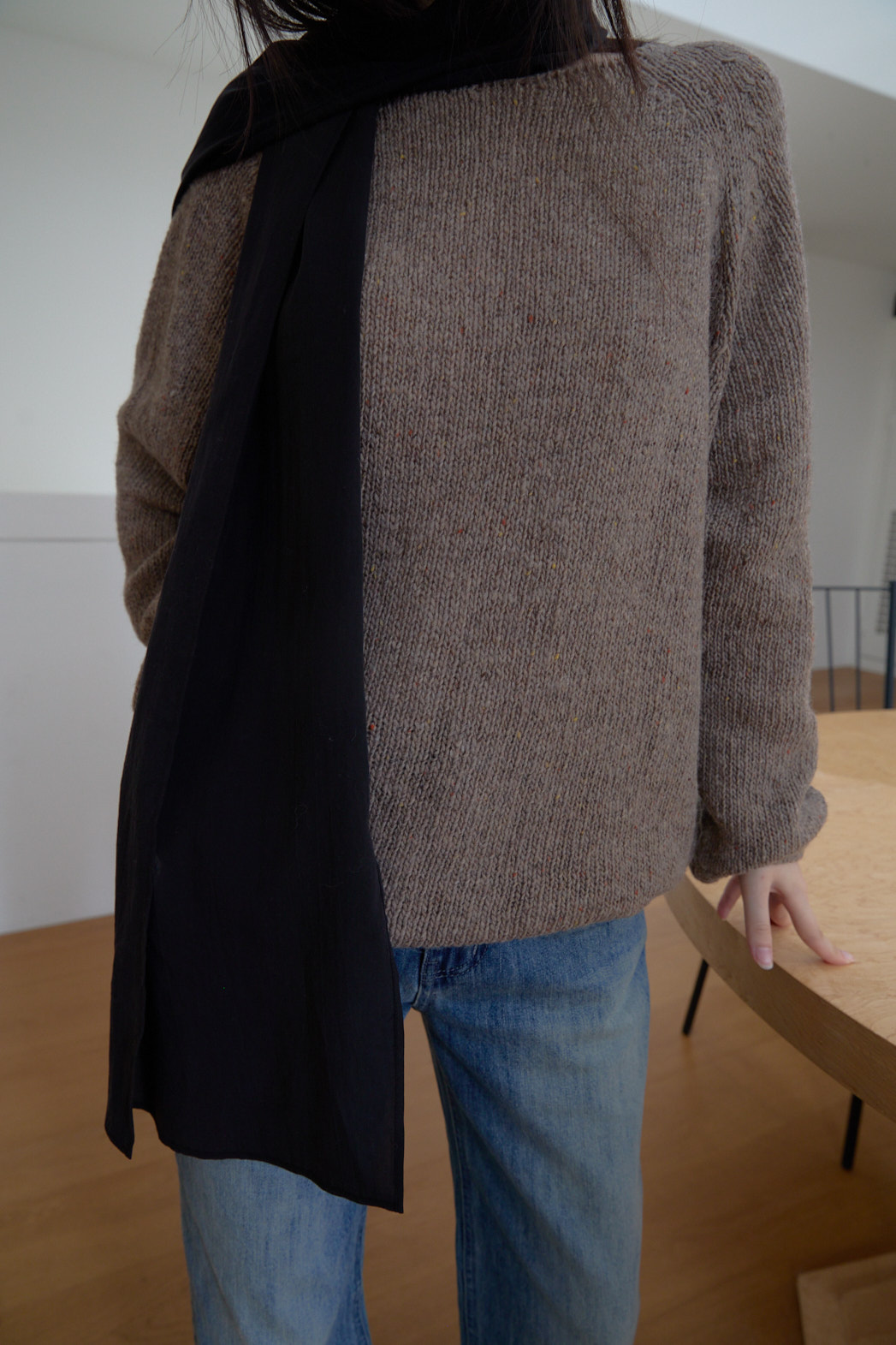 ニットウール混ボートネックオーバーサイズルーズ無地ニットFW | 詳細画像8
