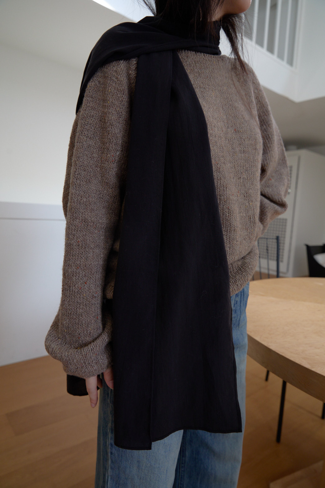 ニットウール混ボートネックオーバーサイズルーズ無地ニットFW | 詳細画像9