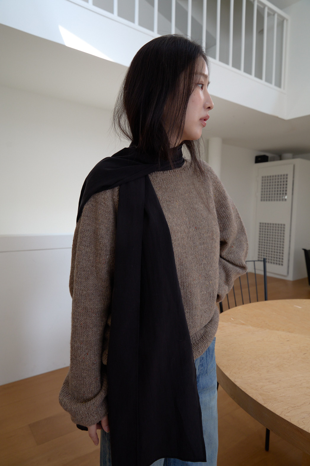 ニットウール混ボートネックオーバーサイズルーズ無地ニットFW | 詳細画像10