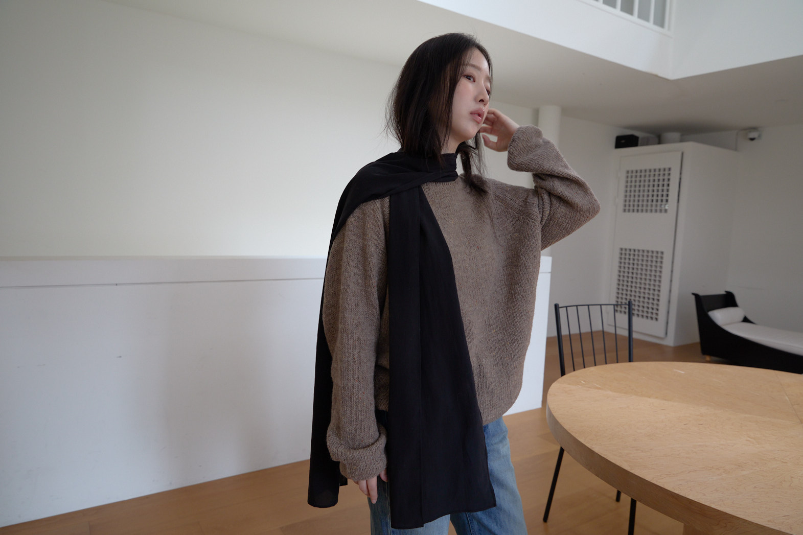 ニットウール混ボートネックオーバーサイズルーズ無地ニットFW | 詳細画像11