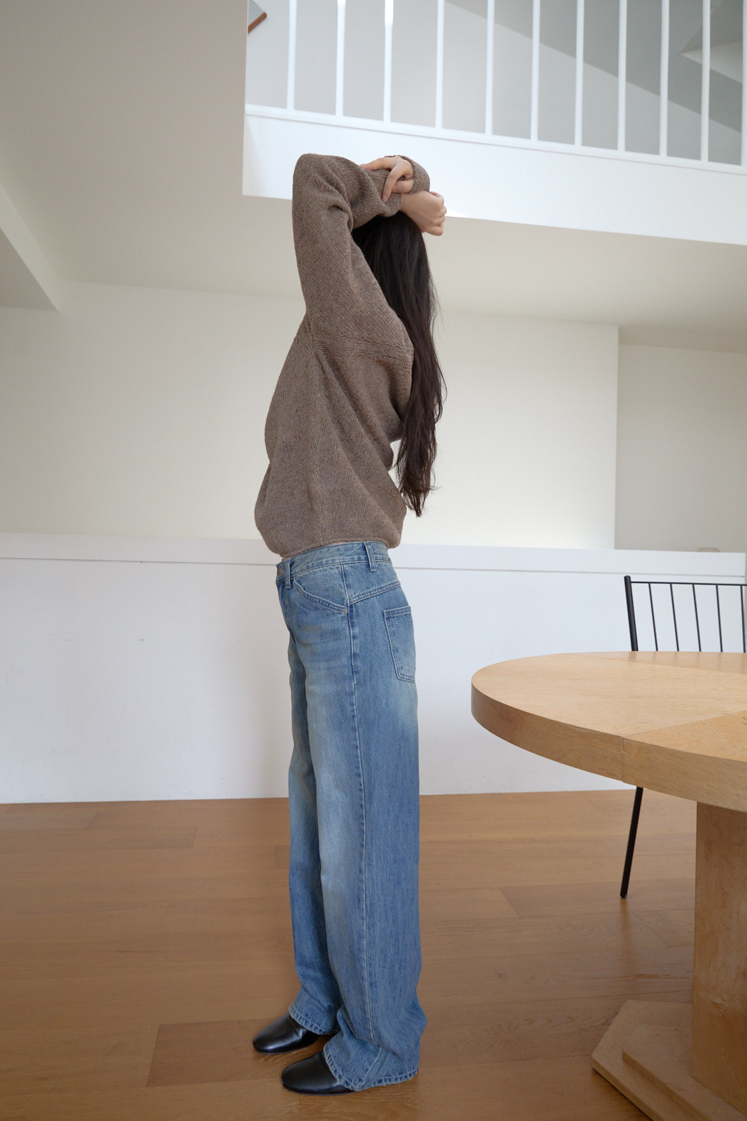 ニットウール混ボートネックオーバーサイズルーズ無地ニットFW | 詳細画像12