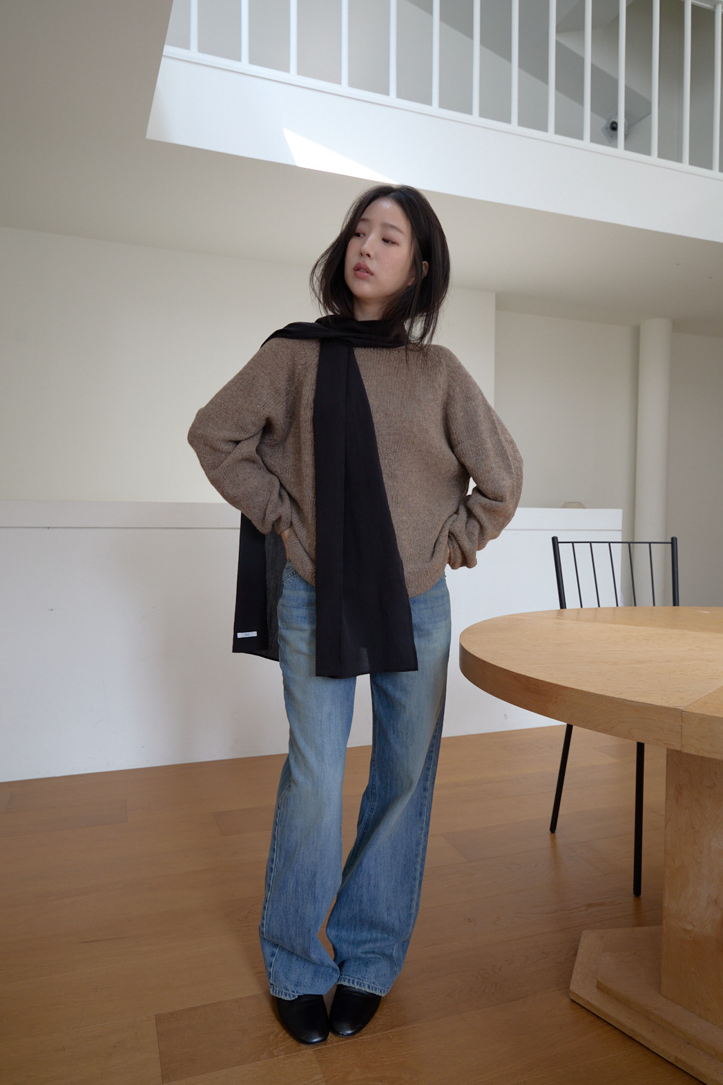 ニットウール混ボートネックオーバーサイズルーズ無地ニットFW | 詳細画像15