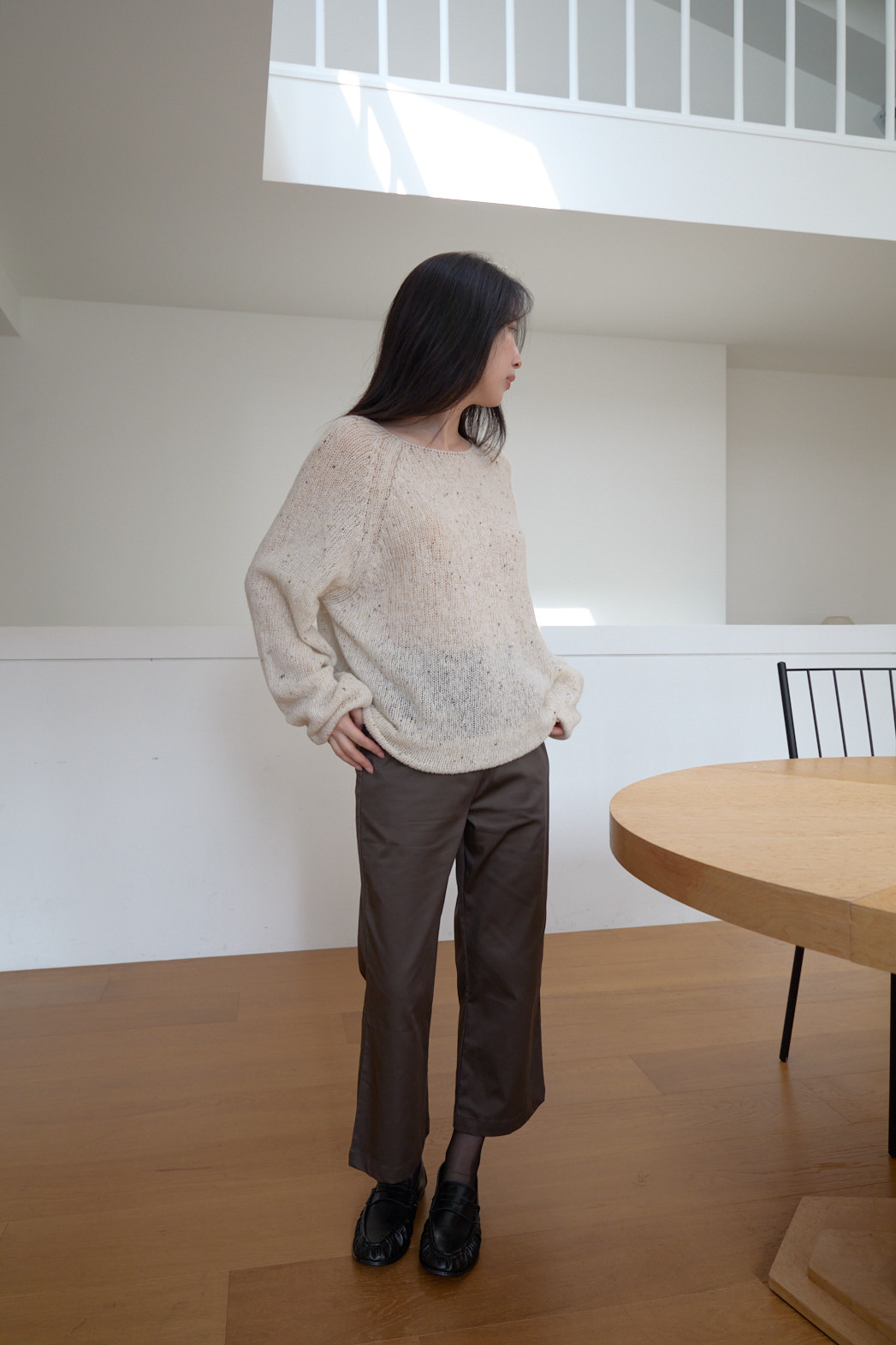 ニットウール混ボートネックオーバーサイズルーズ無地ニットFW | 詳細画像17
