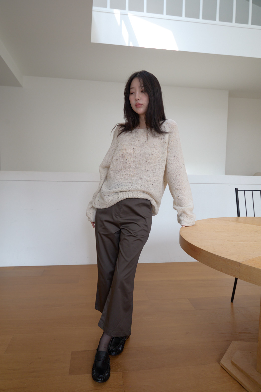ニットウール混ボートネックオーバーサイズルーズ無地ニットFW | 詳細画像18