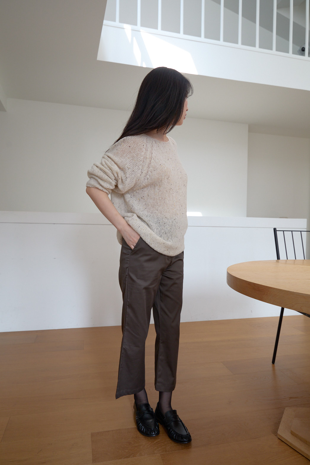 ニットウール混ボートネックオーバーサイズルーズ無地ニットFW | 詳細画像19