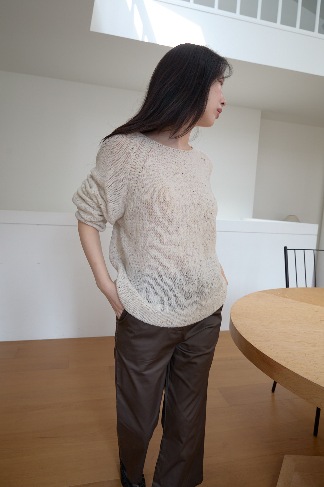ニットウール混ボートネックオーバーサイズルーズ無地ニットFW | 詳細画像20