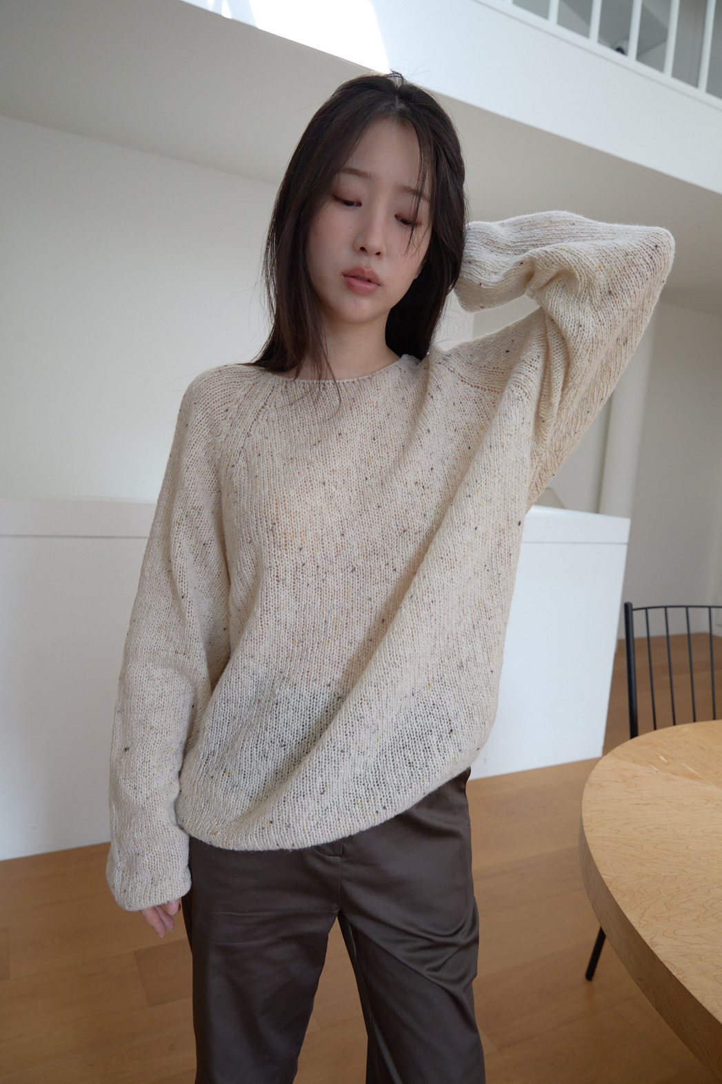ニットウール混ボートネックオーバーサイズルーズ無地ニットFW | 詳細画像25