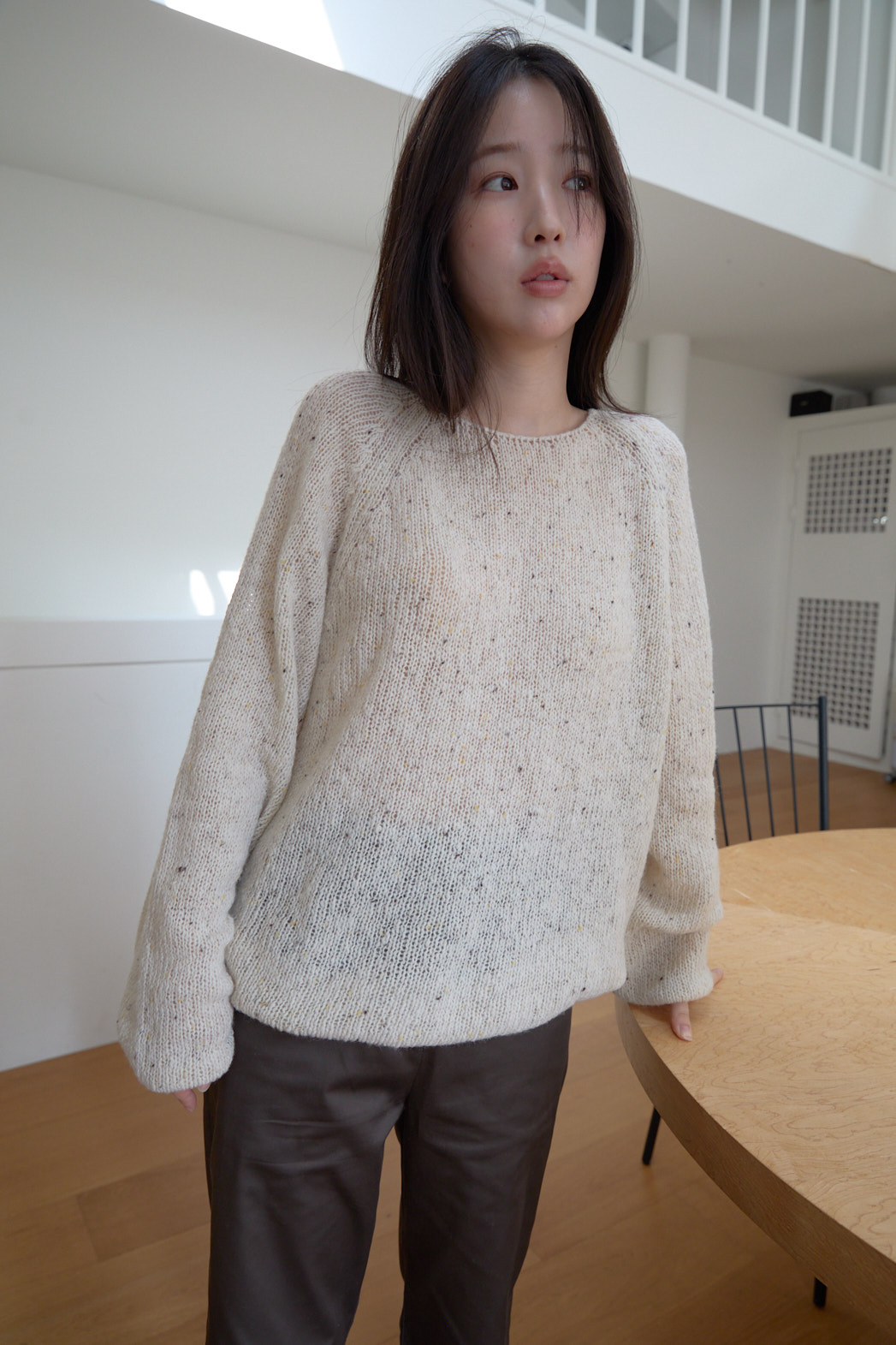 ニットウール混ボートネックオーバーサイズルーズ無地ニットFW | 詳細画像26