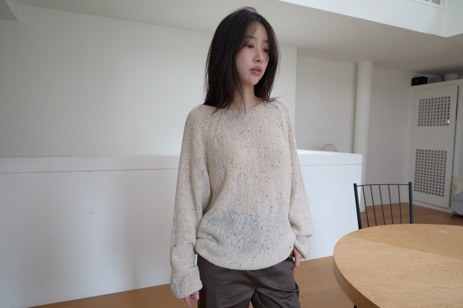 ニットウール混ボートネックオーバーサイズルーズ無地ニットFW | 詳細画像28