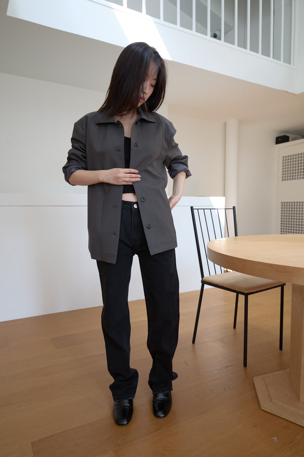 ウール混カラーワンボタンセミクロップド無地ジャケットFW | 詳細画像8