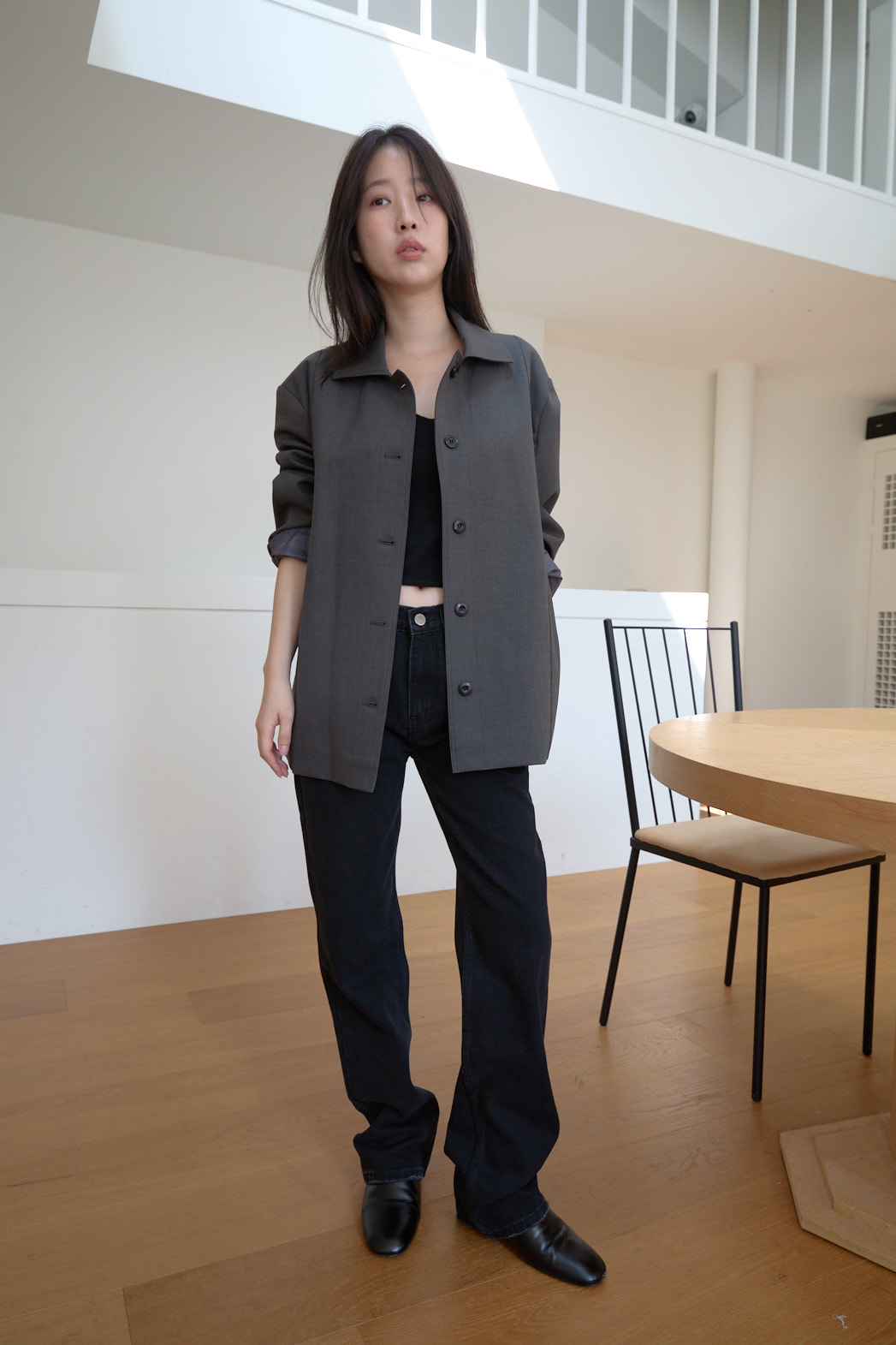 ウール混カラーワンボタンセミクロップド無地ジャケットFW | 詳細画像9