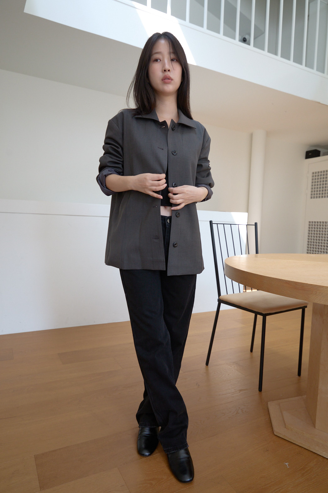 ウール混カラーワンボタンセミクロップド無地ジャケットFW | 詳細画像10