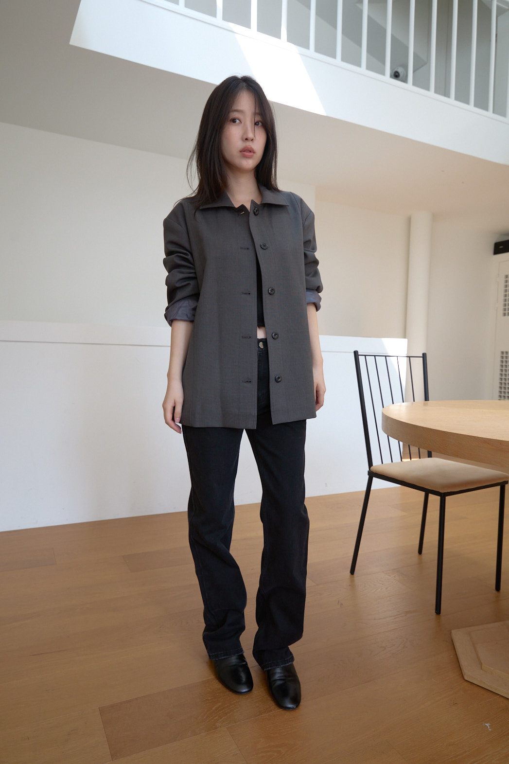 ウール混カラーワンボタンセミクロップド無地ジャケットFW | 詳細画像11