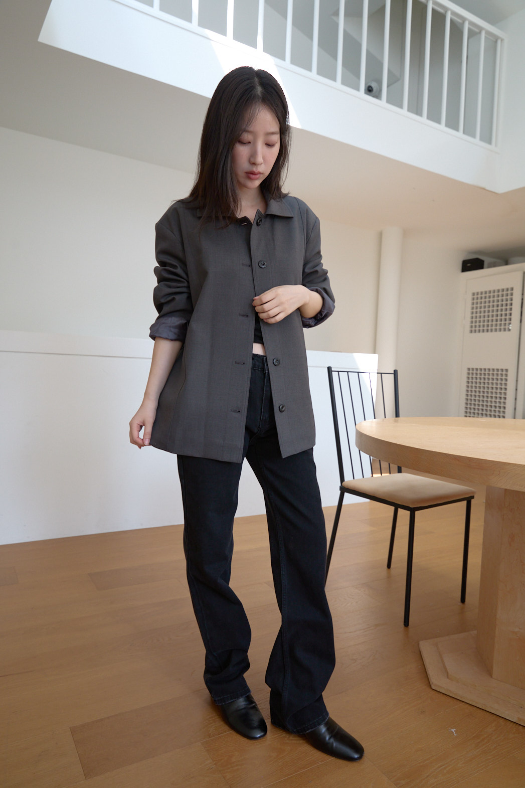 ウール混カラーワンボタンセミクロップド無地ジャケットFW | 詳細画像13