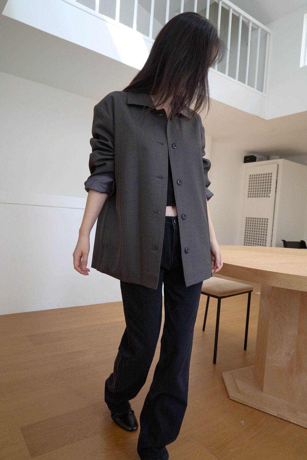 ウール混カラーワンボタンセミクロップド無地ジャケットFW | 詳細画像14