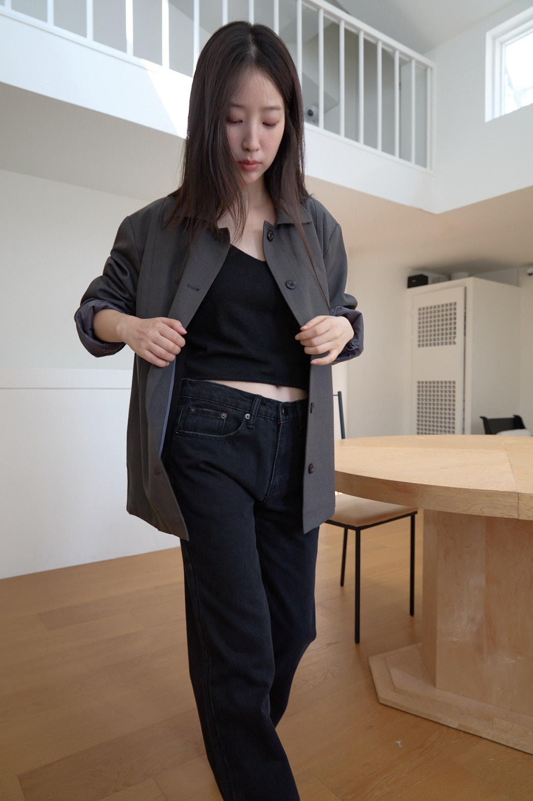 ウール混カラーワンボタンセミクロップド無地ジャケットFW | 詳細画像15