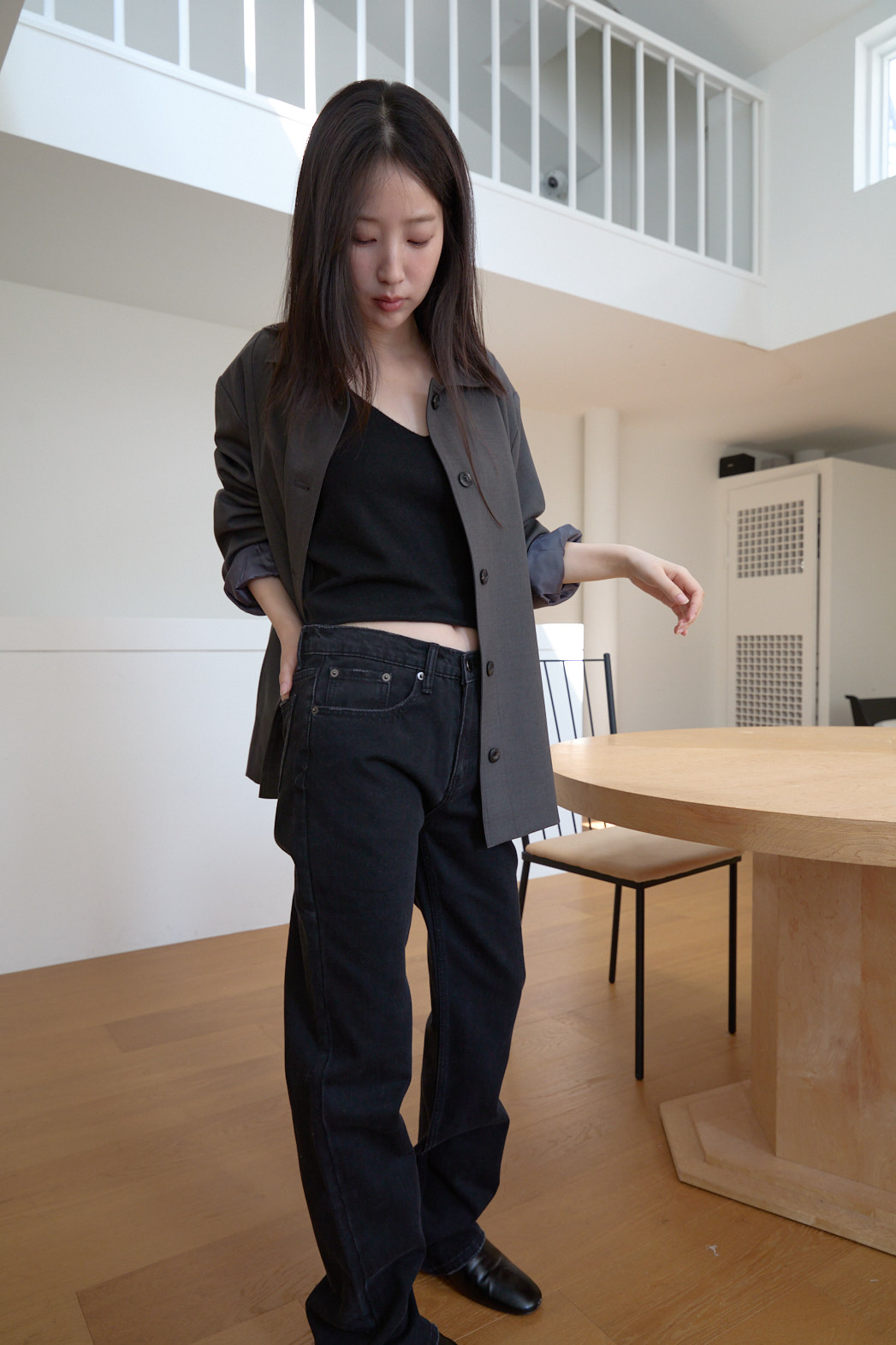 ウール混カラーワンボタンセミクロップド無地ジャケットFW | 詳細画像16