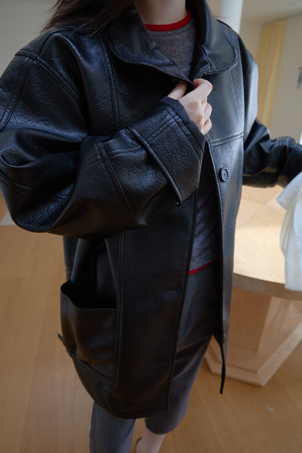 レザーレザー調オーバーサイズルーズ無地ジャケットFW | 詳細画像5