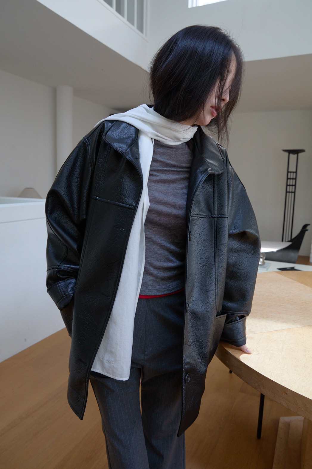 レザーレザー調オーバーサイズルーズ無地ジャケットFW | 詳細画像15